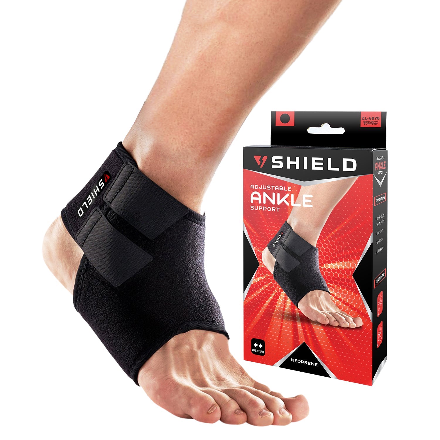 Shield ZL6870 Neoprene Adjustable Ankle Support - Pair