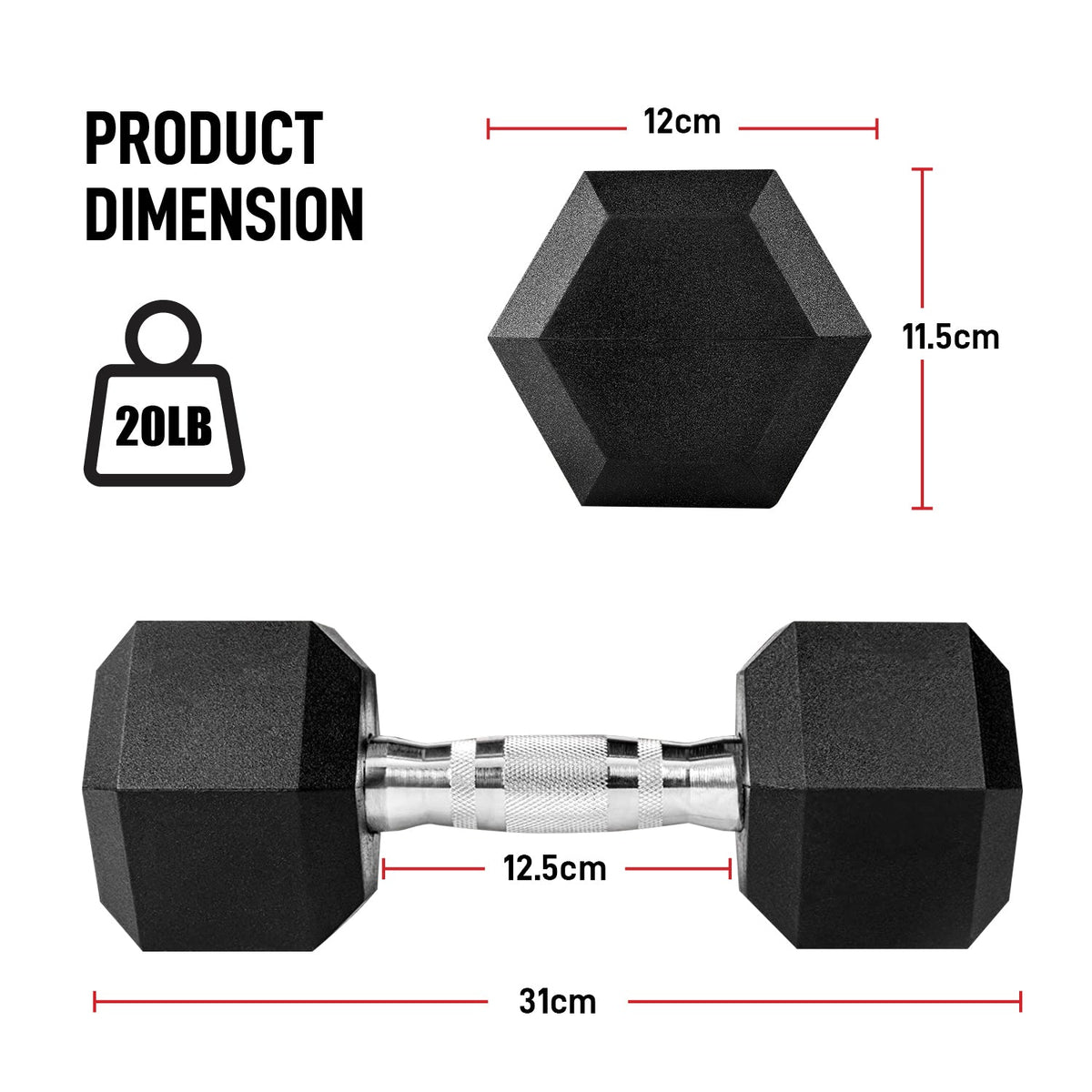 Elite Rubber Hex Dumbell 1pc
