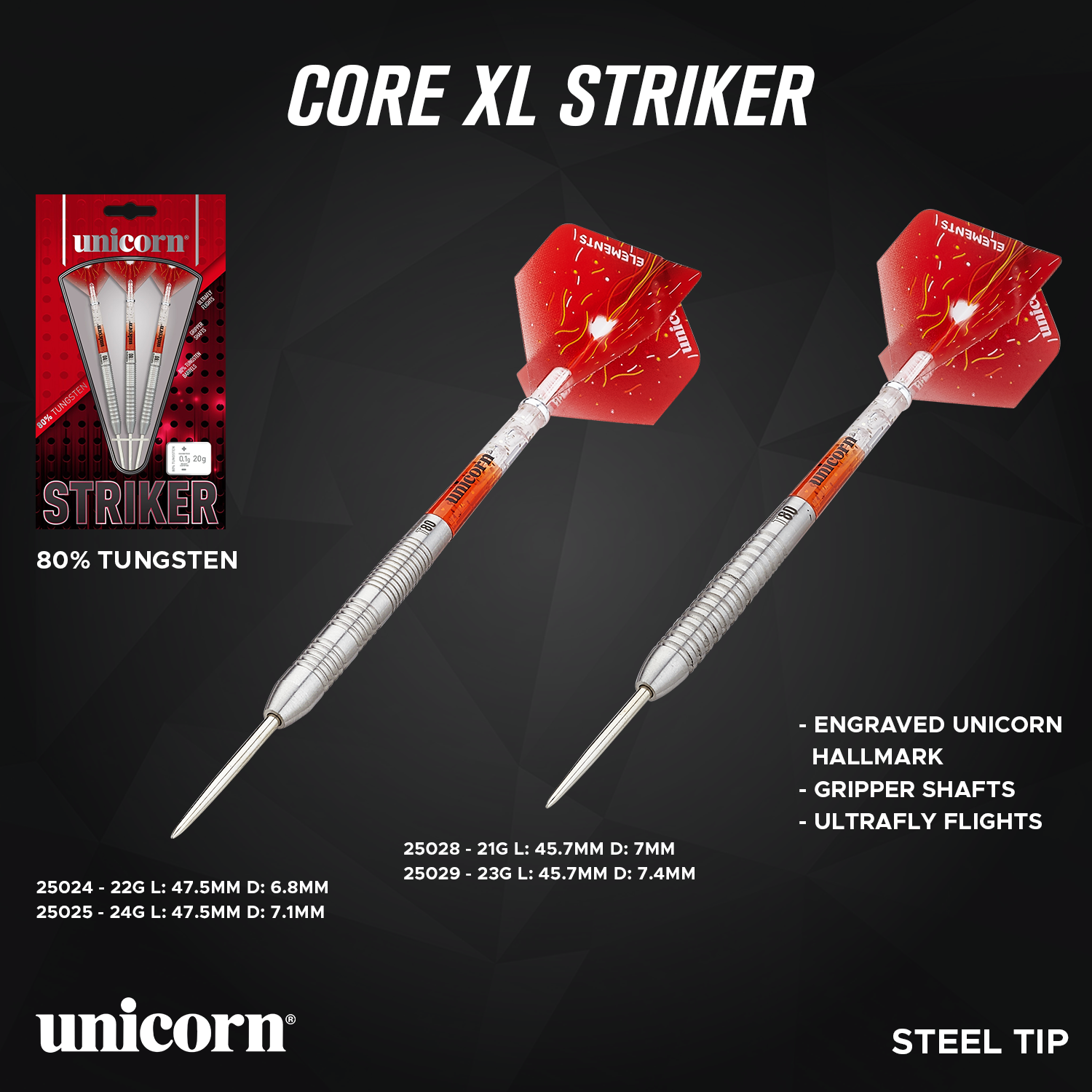 Unicorn Striker 3 Pieces 80% Dart Set