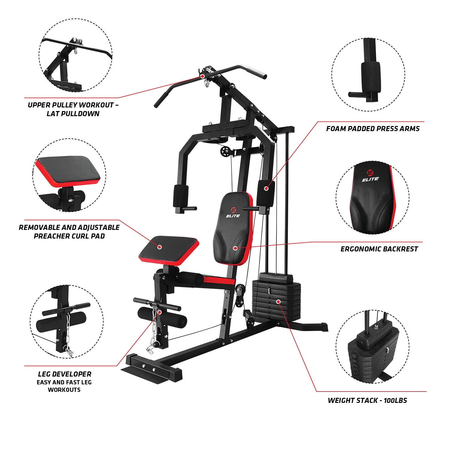 Elite Fitness Home Gym with Curl Pad
