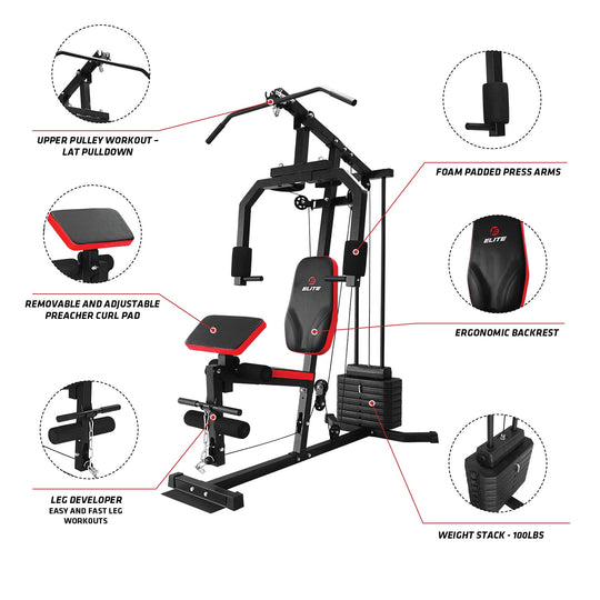 Elite Fitness Home Gym with Curl Pad