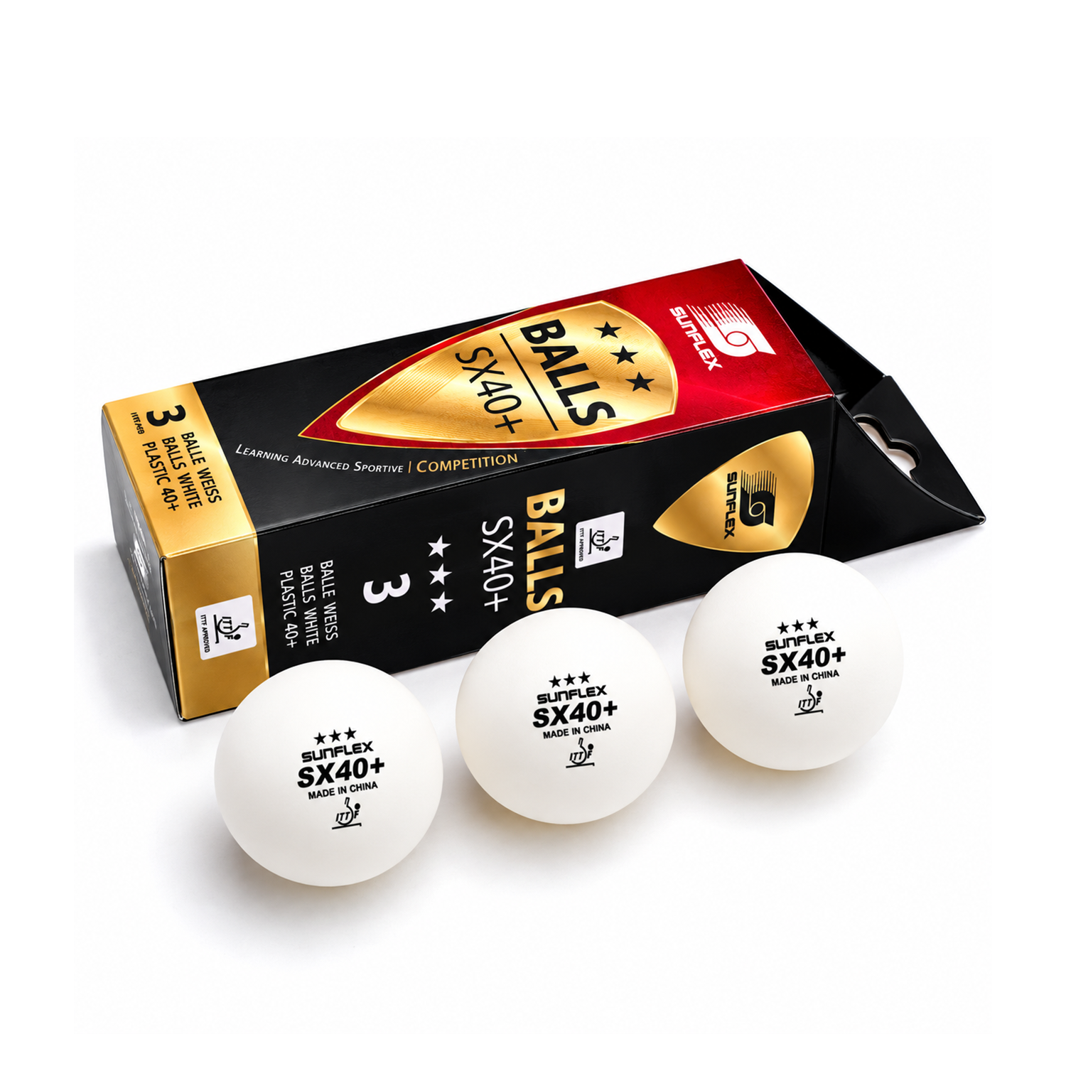 Sunflex SX40+ 3 Star Non-Celluloid Table Tennis Balls 3pcs/box