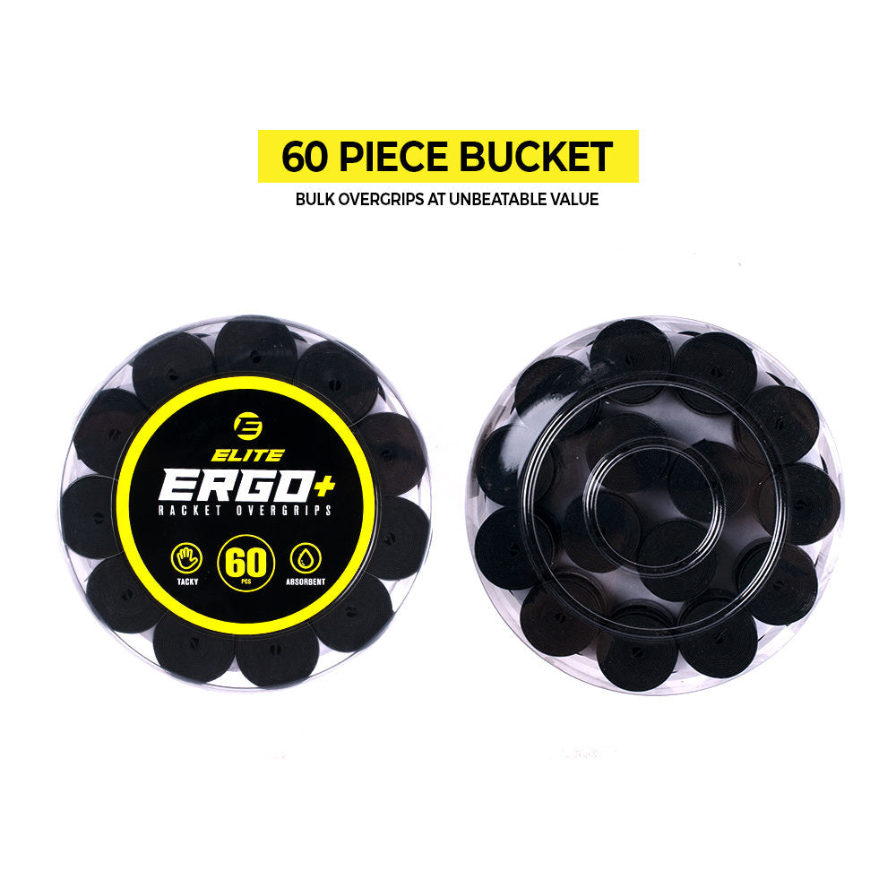 Elite Ergo+ Premium Racket Overgrip Black 60pcs