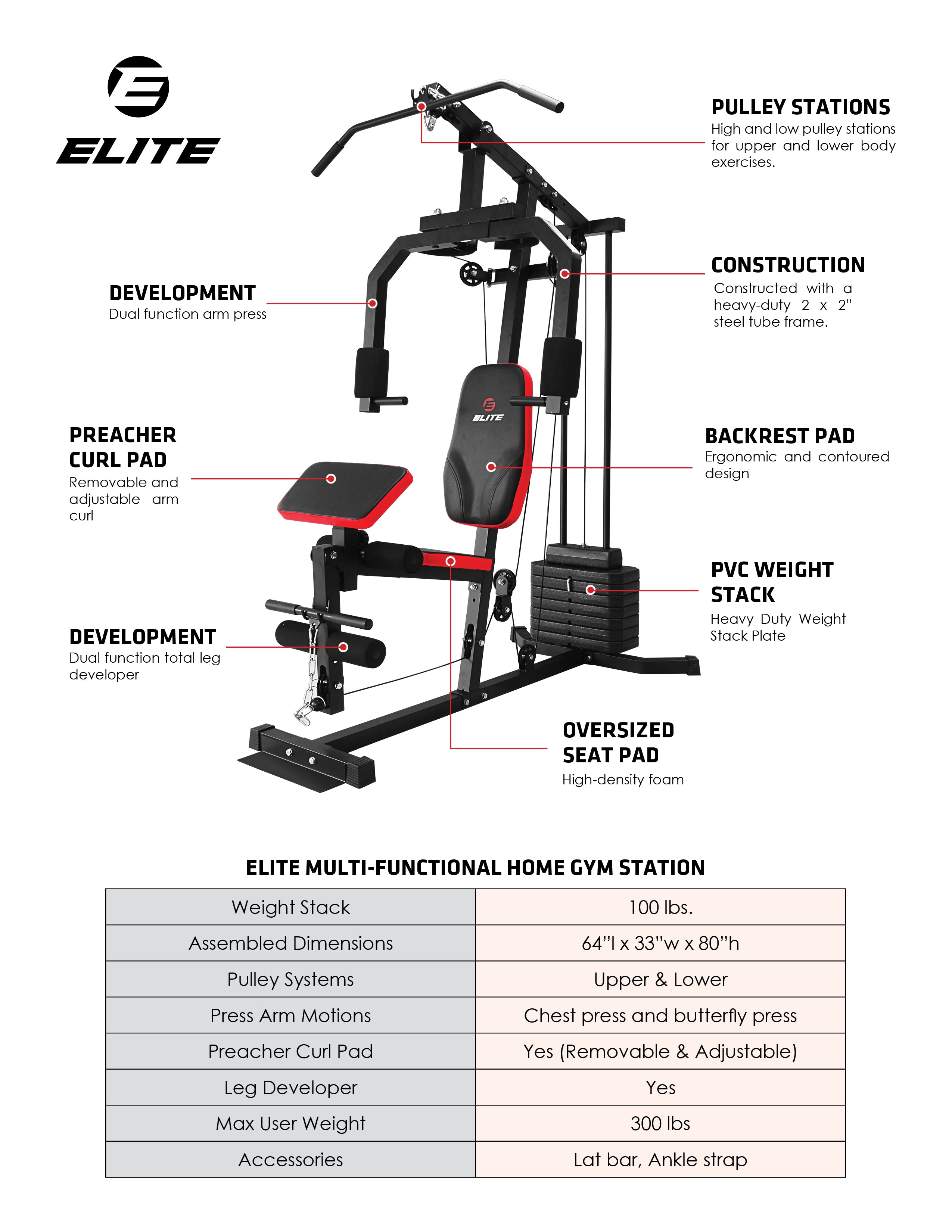 Elite Fitness Home Gym with Curl Pad